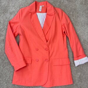 Anthropologie Dolan Blazer Womens M Orange Double Breasted Linen Boyfriend Rela